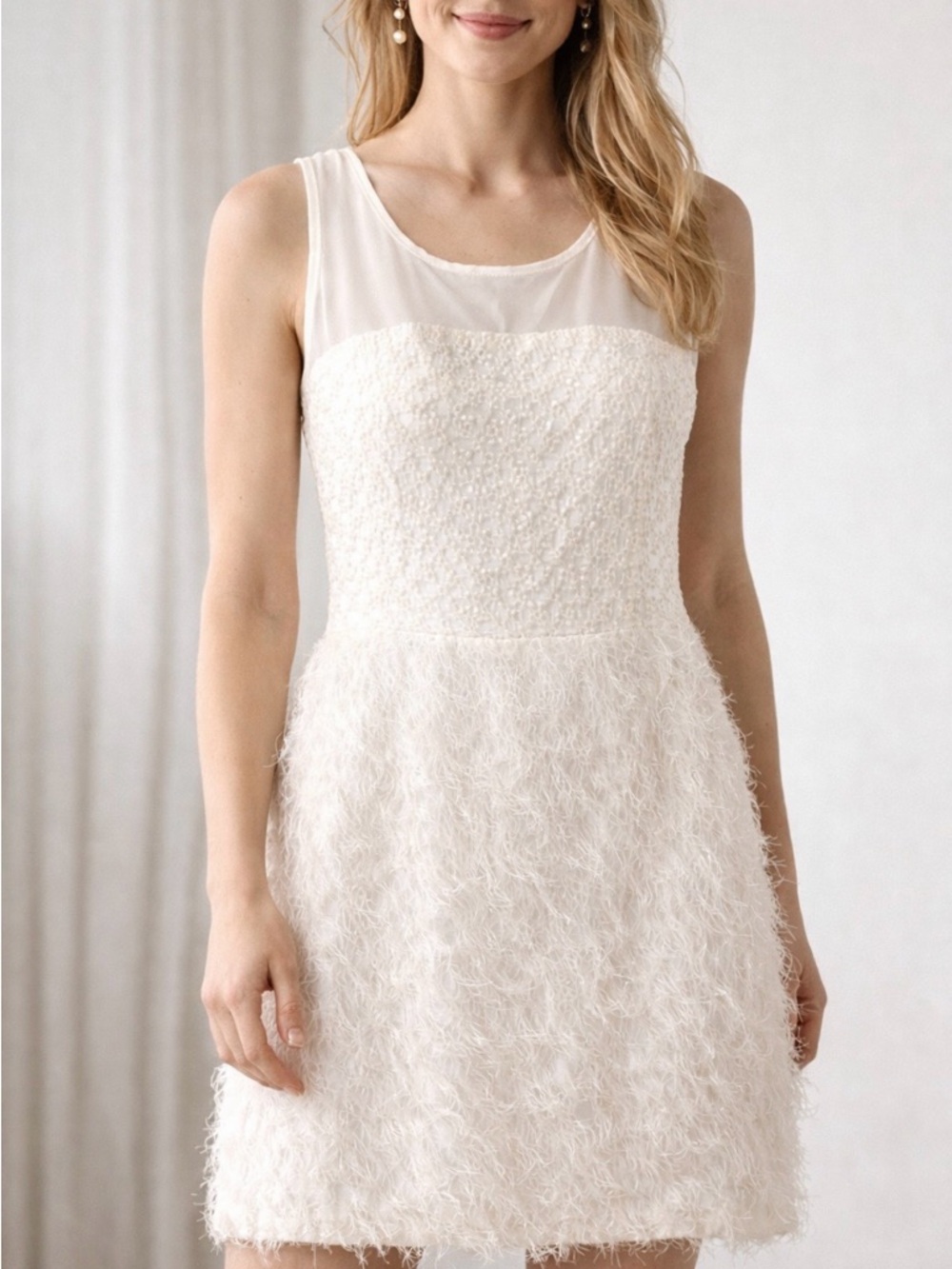 RACHEL by Rachel Roy White Lace & Feather Dress NWT Sz 10💐